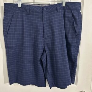 Hang Ten Mens Flat Front Golf Shorts Performance Blue Checkered Casual Size 38